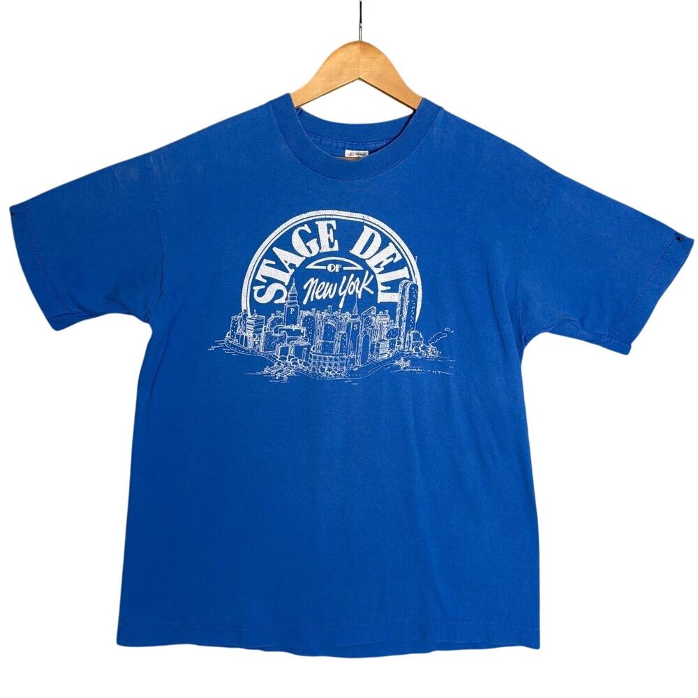 Vintage 90s Stage Deli Single Stitch Graphic Tee USA Blue Tee Shirt L Americana